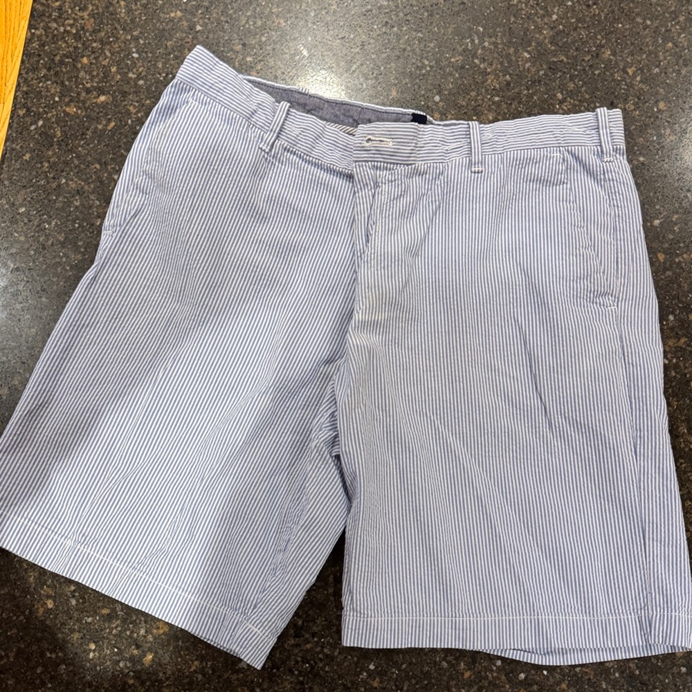 Izod Men's Blue and White Striped Shorts